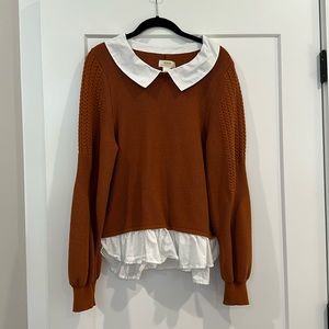 Maeve by Anthropologie Sweater w/ attached White Collared Shirt details - size L